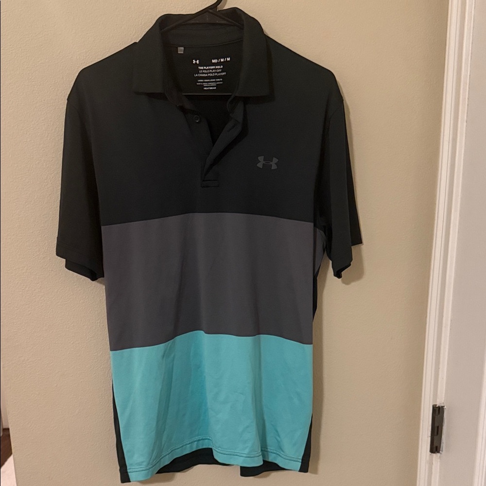 Under Armour Men's Black, Gray, and Teal Polo Shirt